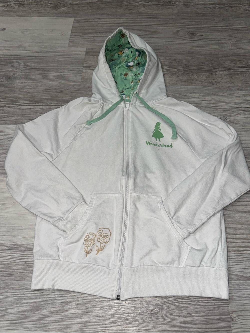 Disney White Zip-Up Hoodie with Mint Green Lined Hood